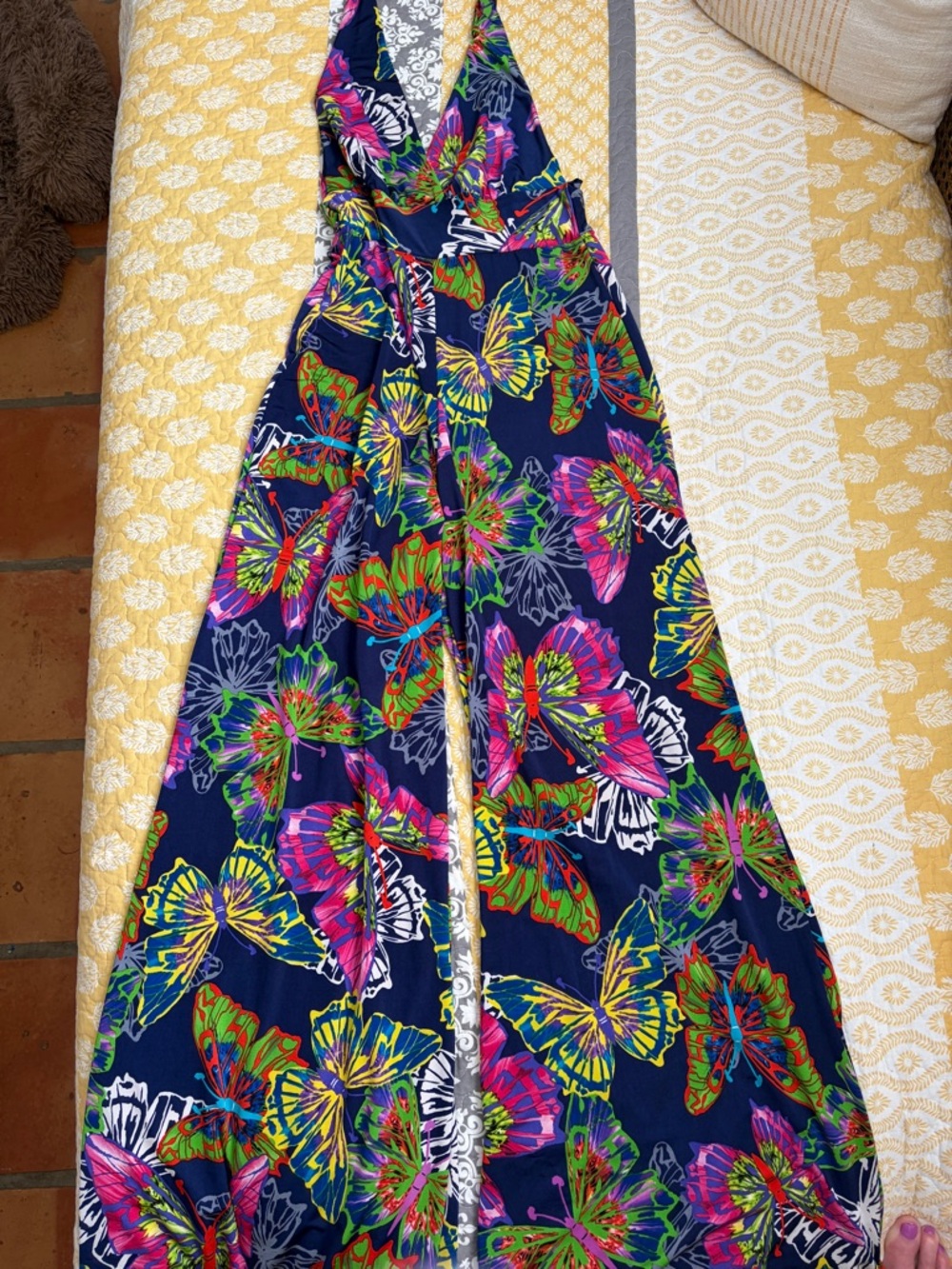 Women’s Navy Butterfly Print Halter Jumpsuit